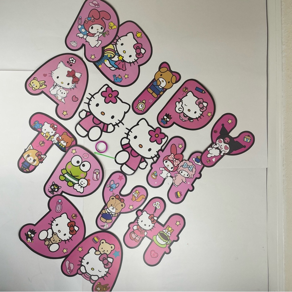 Hello Kitty Birthday Party Decor Set 51pcs Pink Banner Balloons Tablecloth - Picture 6 of 12